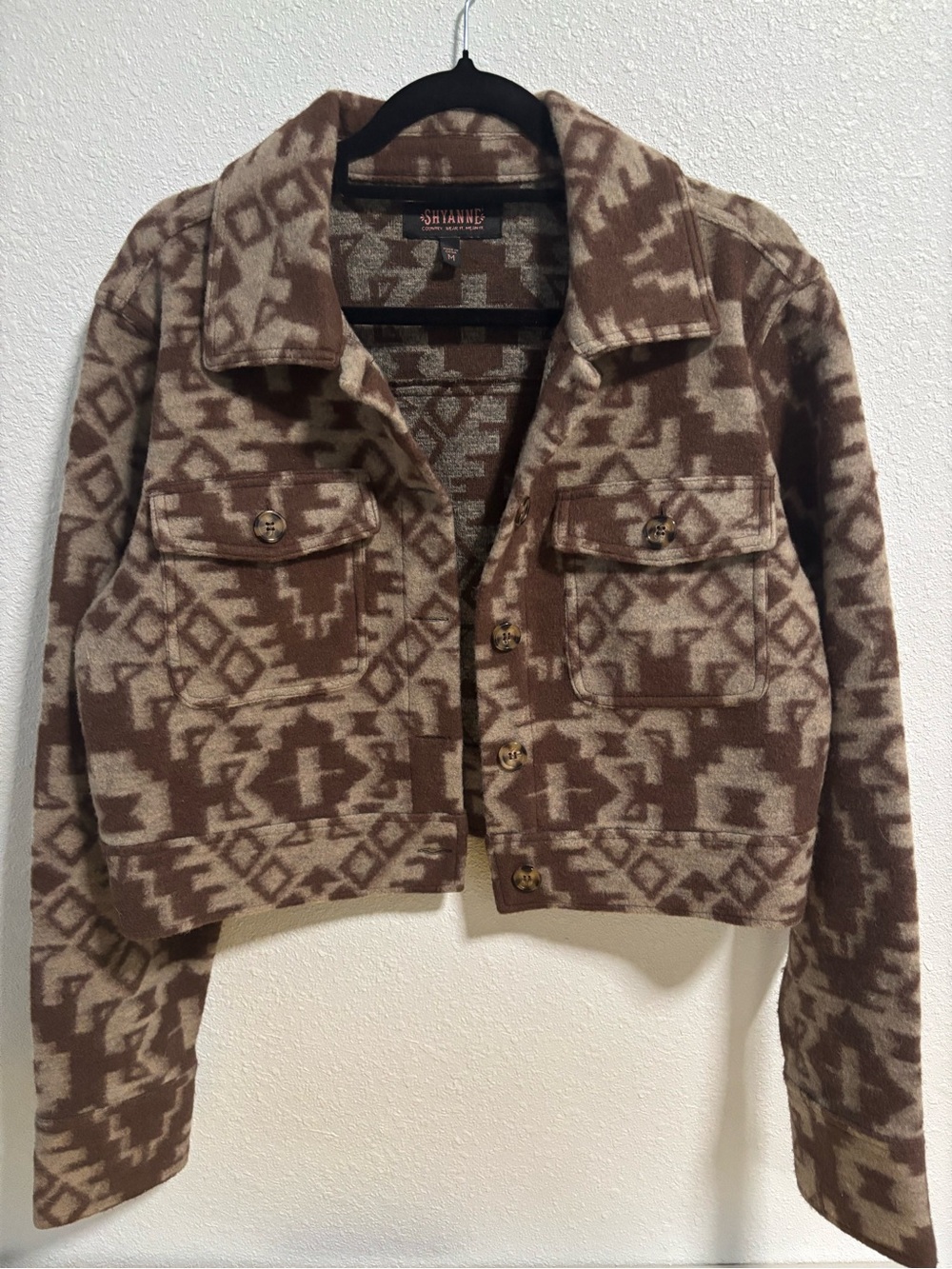 Shyanne Brown & Cream Aztec-Print Cropped Jacket
